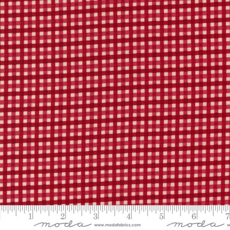 Hollyhocks & Roses Gingham Check in Geranium Red