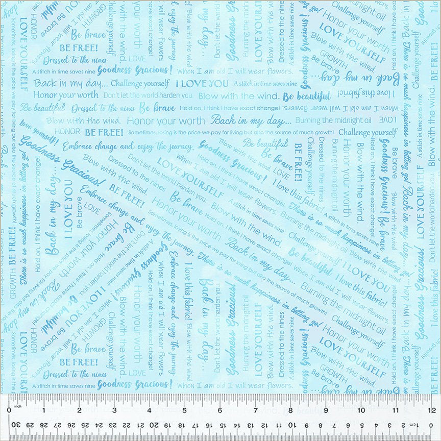 Goodness Gracious! Collaged Phrases in Pale Blue