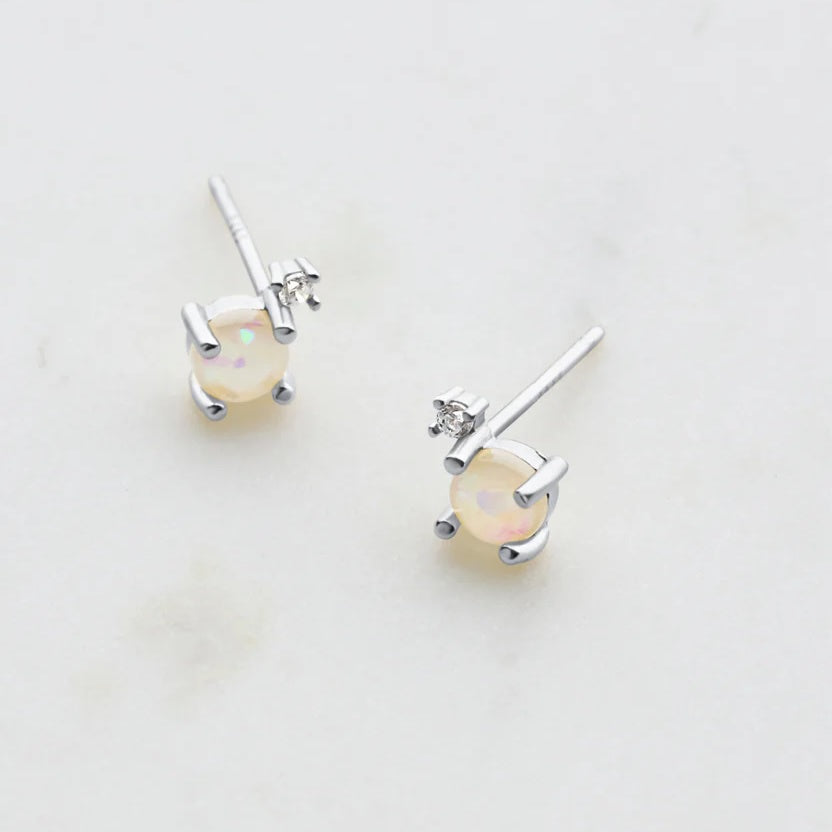 White Opal & Crystal Stud in Sterling Silver