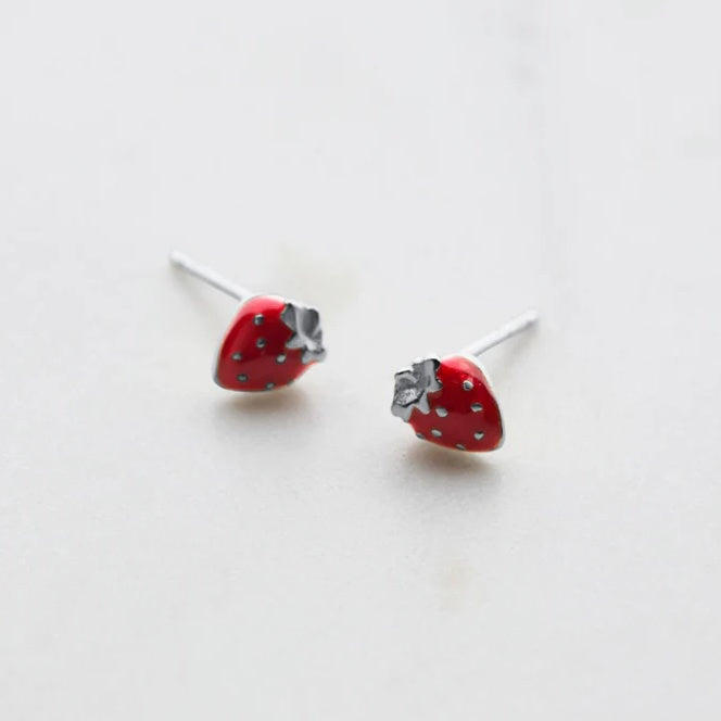 Strawberry Stud Sterling Silver Earrings