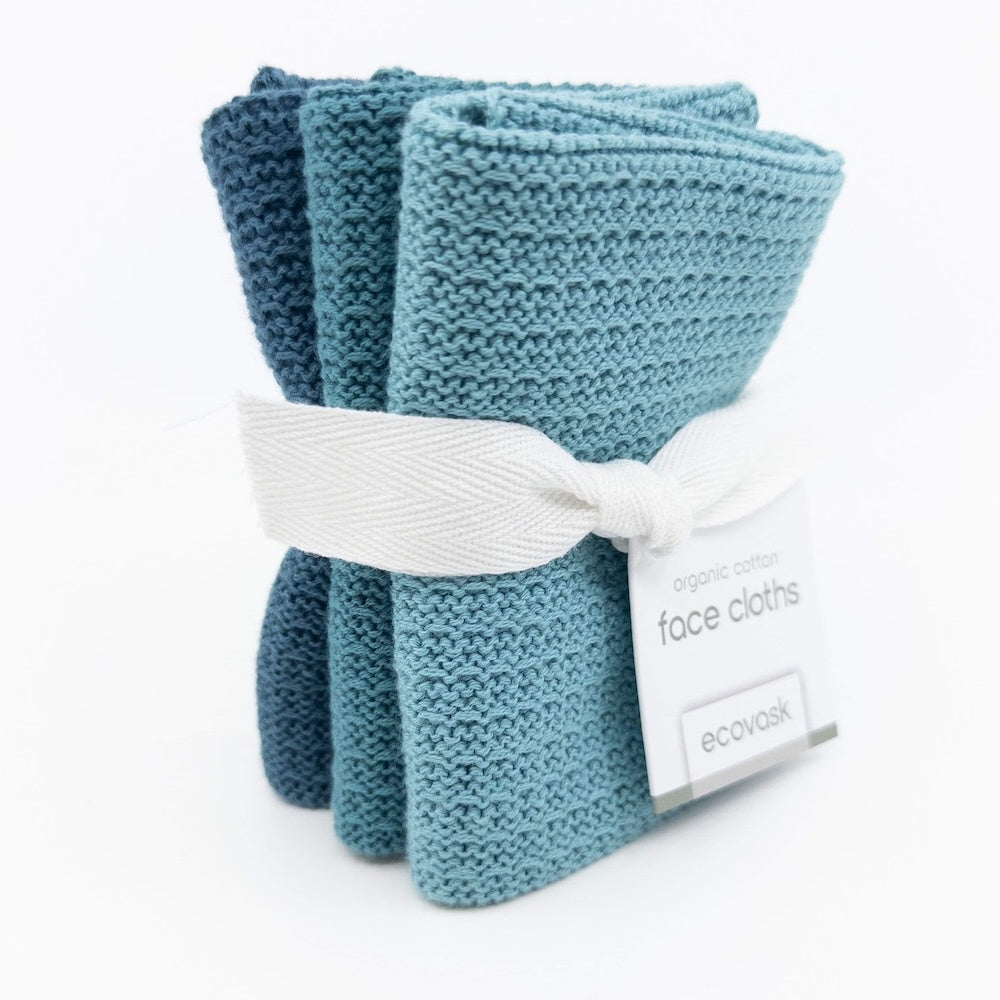 Organic Cotton Face Cloths - 3 pk - Aquatic