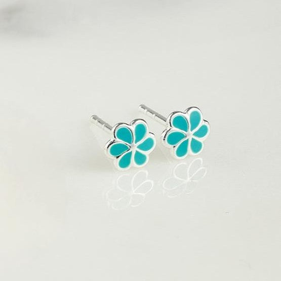 Blue Flower Stud Earrings in Silver