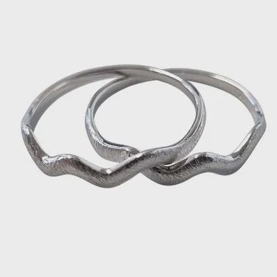 Brushed Wave Ring Set of Two in Sterling Silver