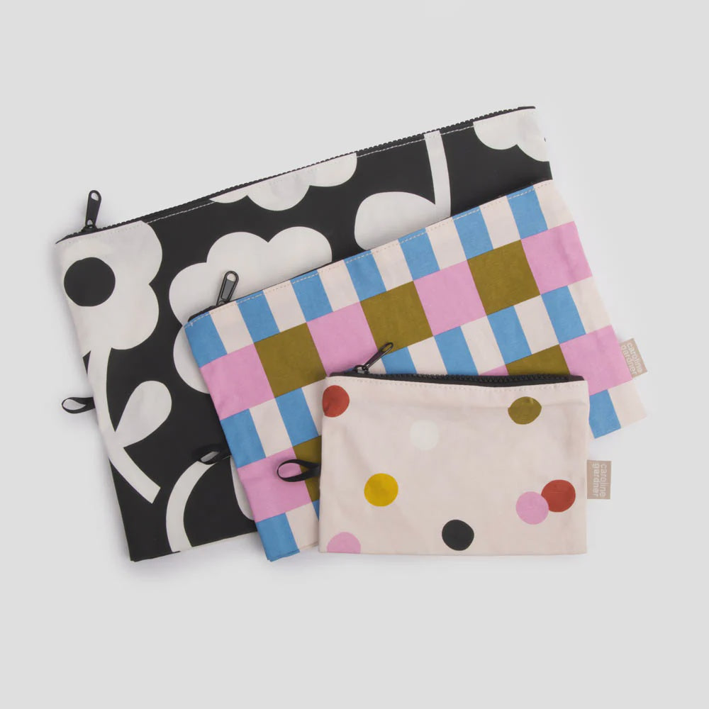 Flower/Stripe/Dotty Set of 3 Travel Pouches