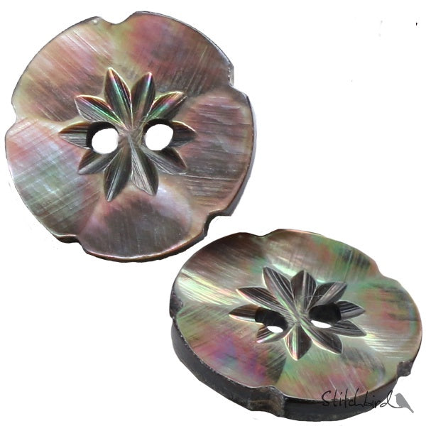 Flower Carved Mother of Pearl Buttons Black