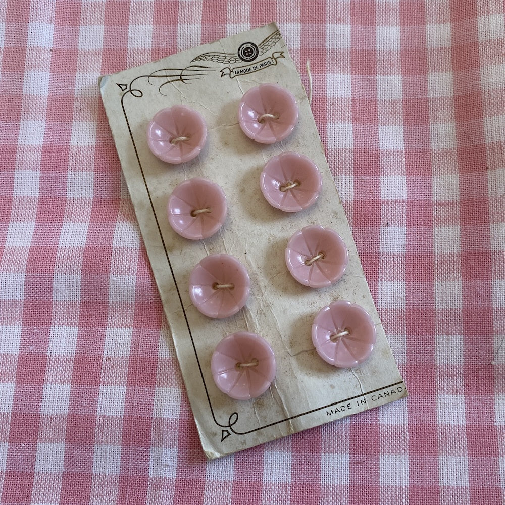1950's Baby Pink Flower Bowl Buttons on Card