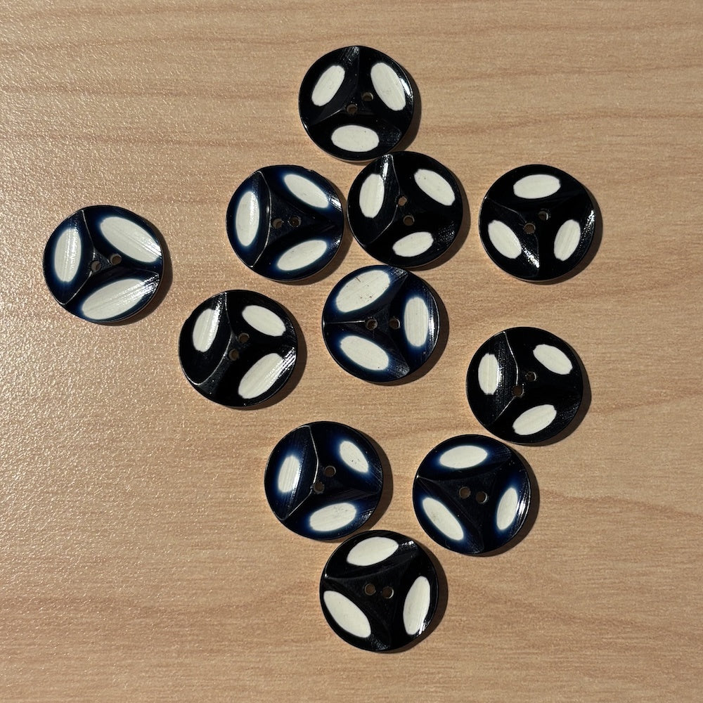 1940's Blue/Black Bakelite Wheel Buttons x 11