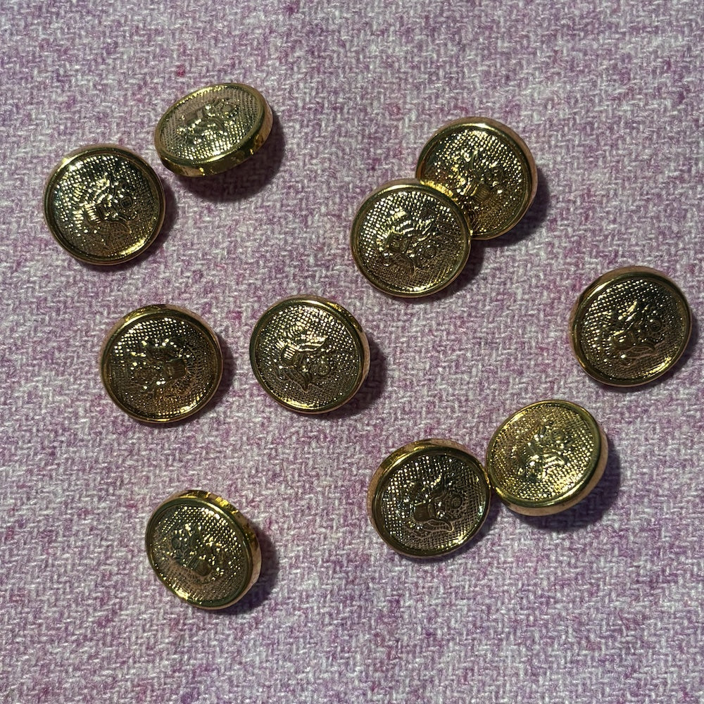 Vintage Gold Metal Crest Buttons 13mm x 10