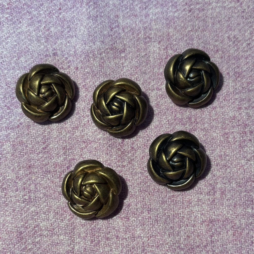 Antique Bronze Rose Buttons x 5