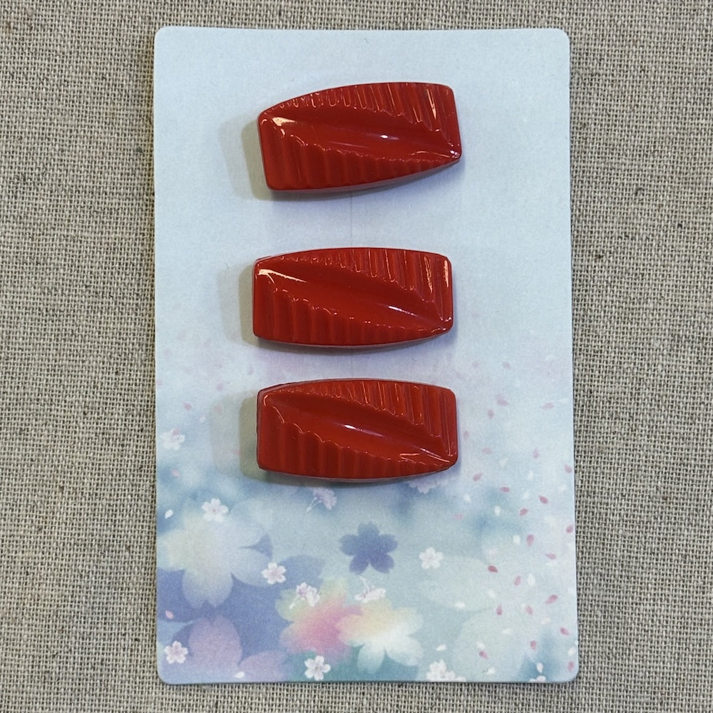 Red Vintage Lozenge Shaped Buttons x 3