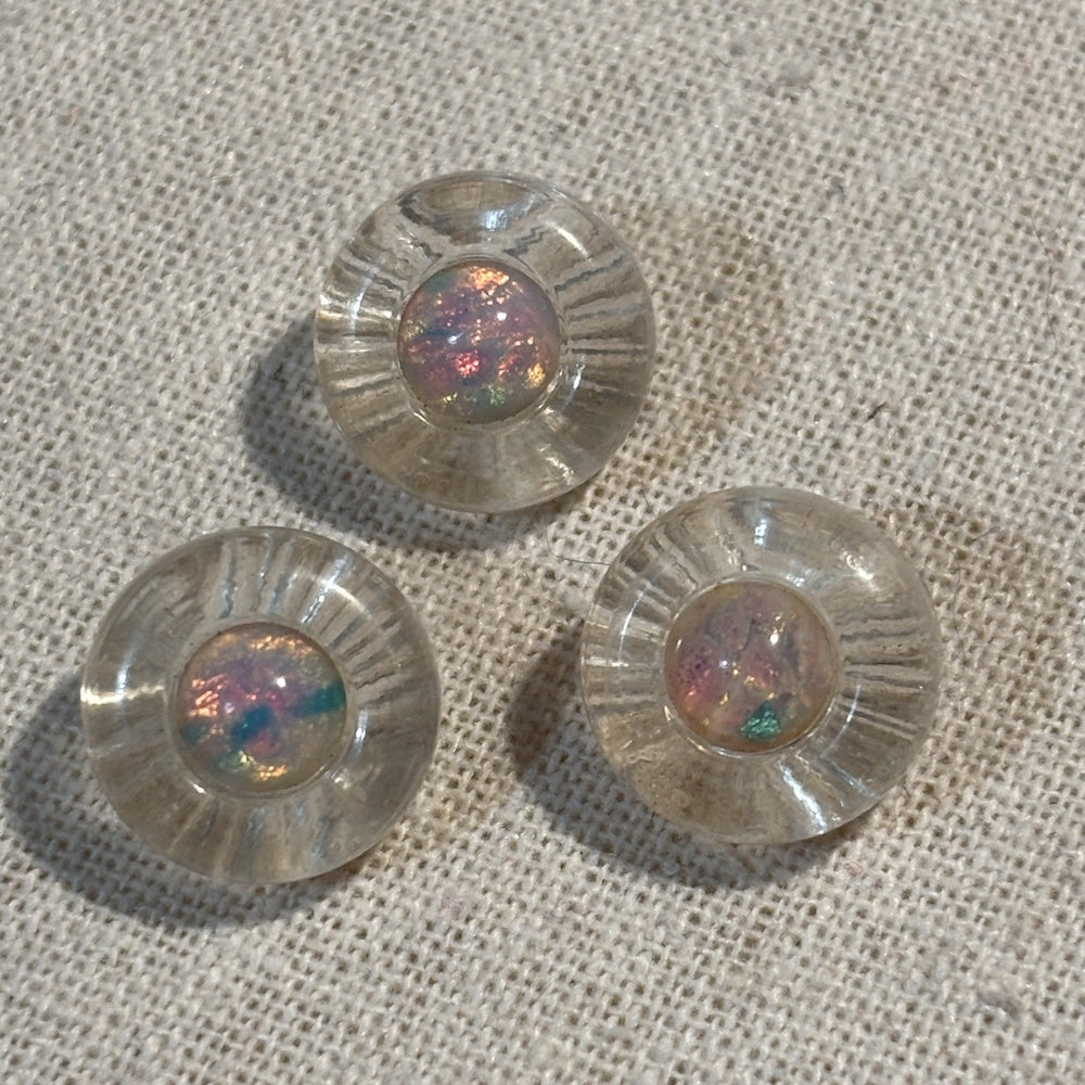 Vintage Lucite? Buttons with Opal Like Centre x 3