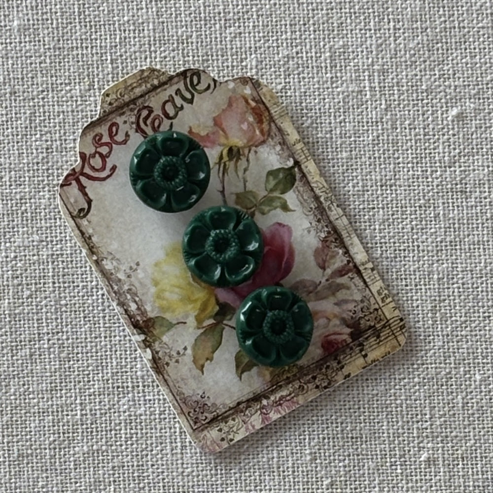 Small Green Flower Buttons 15mm x 3