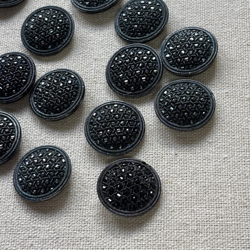 14 Vintage Slate Grey Glass Multi Faceted Buttons 22mm