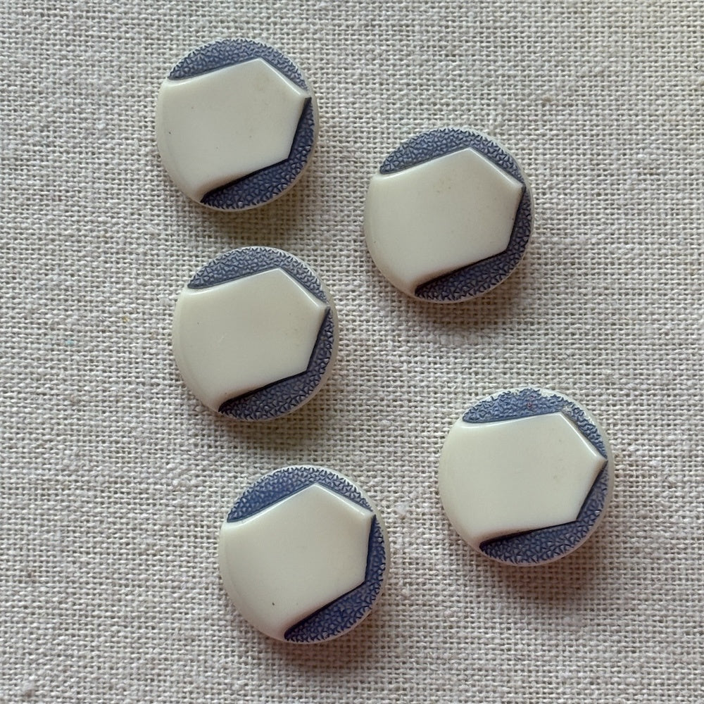 1940's Glass Blue/Grey Hand Painted Buttons