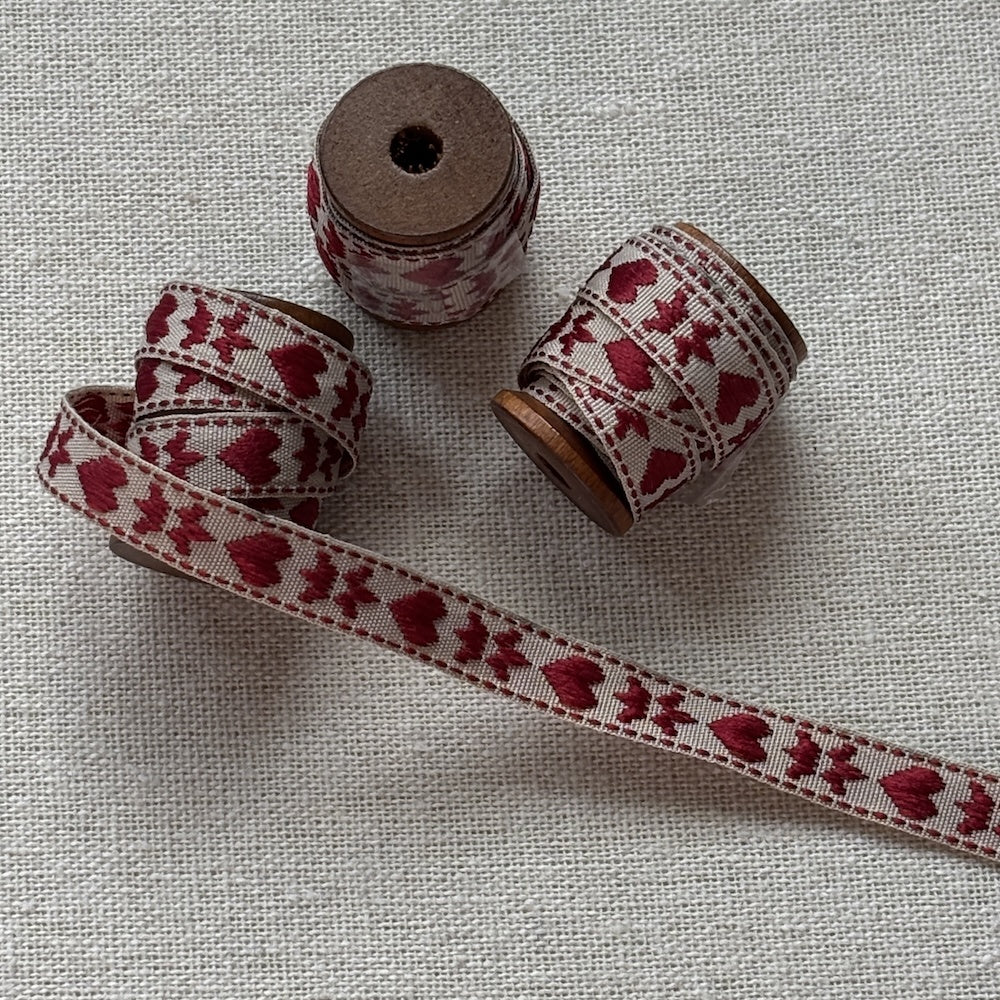 Wooden Spool with Heart Ribbon