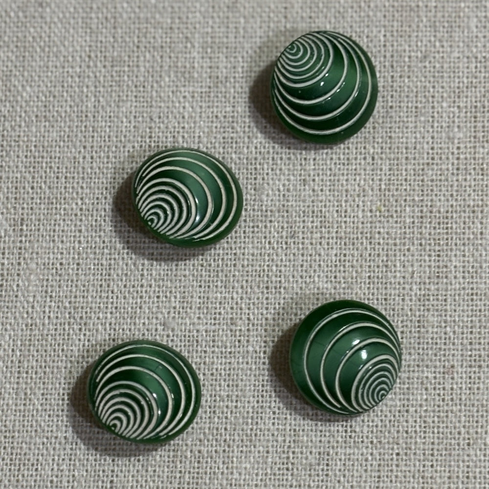 Vintage Green Swirl Glass Buttons x 4