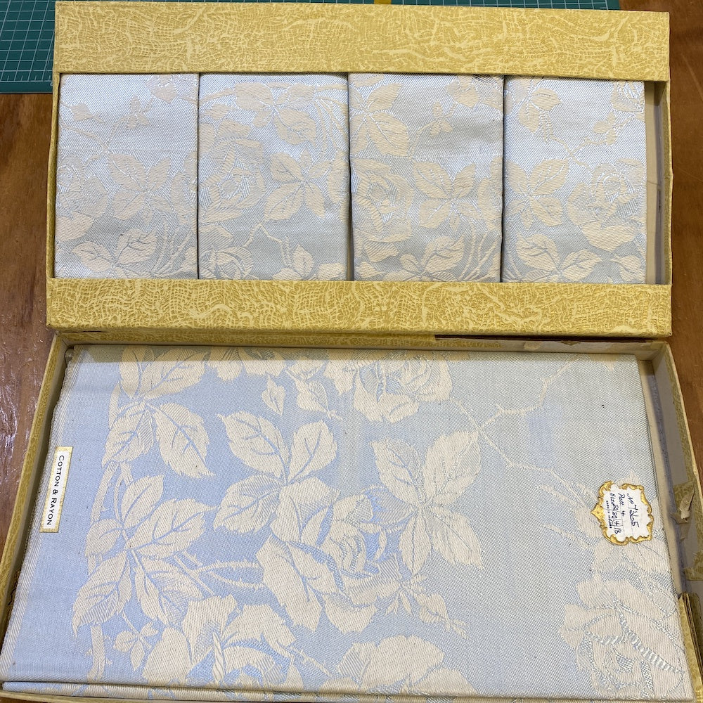 Vintage Blue Rose Damask Table Linen Made in Ireland Vintage Blue Rose Damask Table Linen Made in Ireland