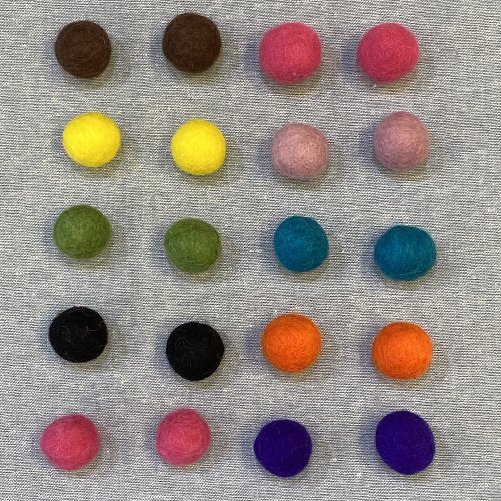 Twenty 2 cm Wool Felt Balls in 10 Colours