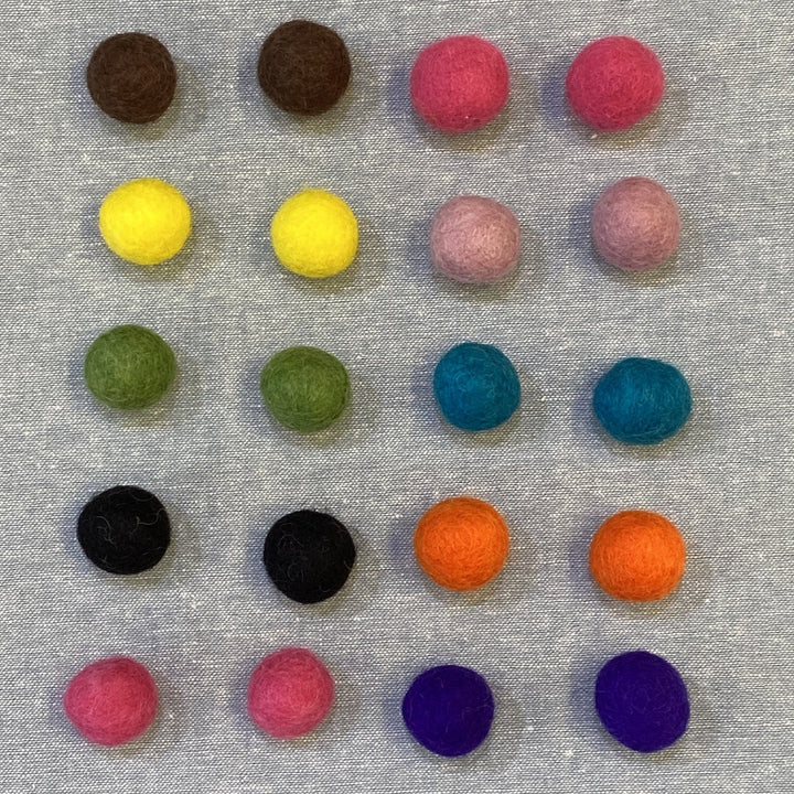 Twenty 2 cm Wool Felt Balls in 10 Colours