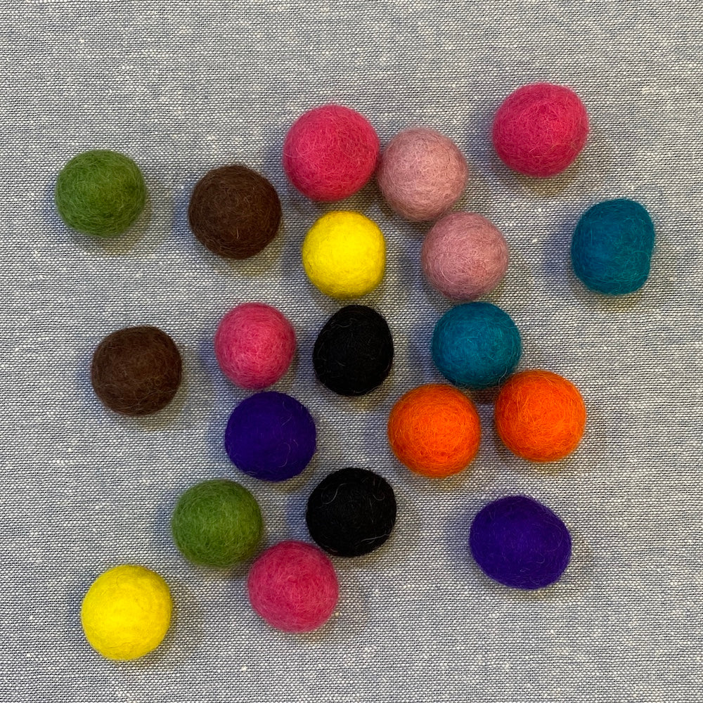 Twenty 2 cm Wool Felt Balls in 10 Colours
