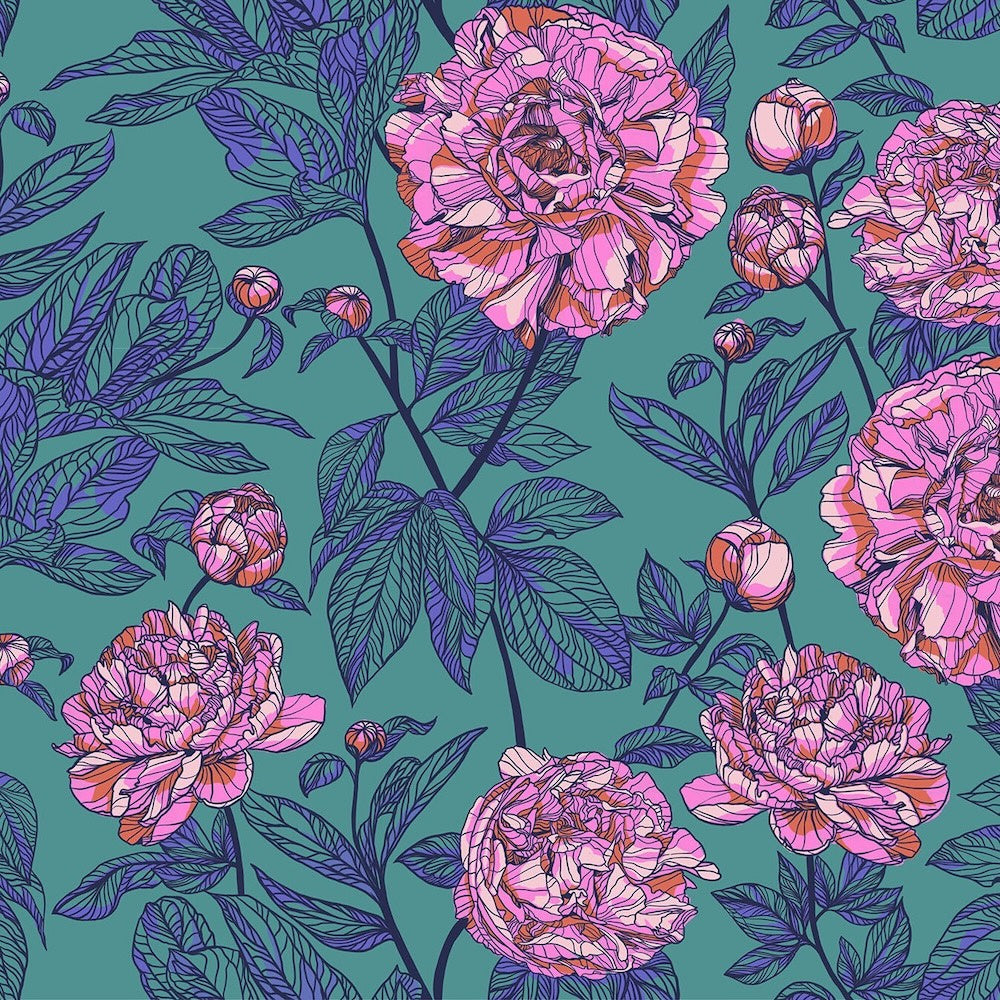 Indelible Peony in Jade Wideback