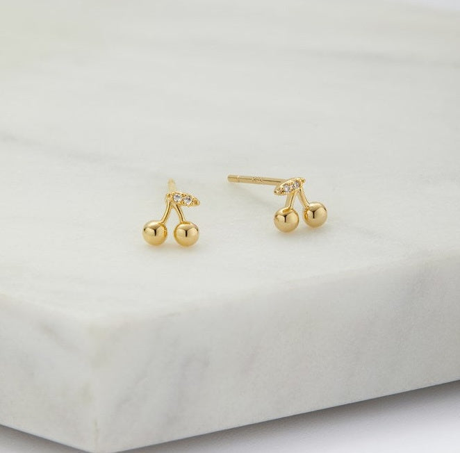 Layla Cherry Stud Earrings in Gold
