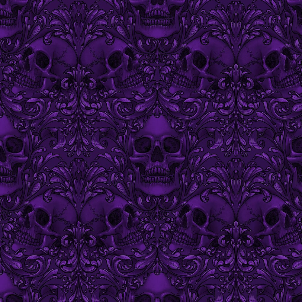 Mystic Moonlight Skull Damask in Purple