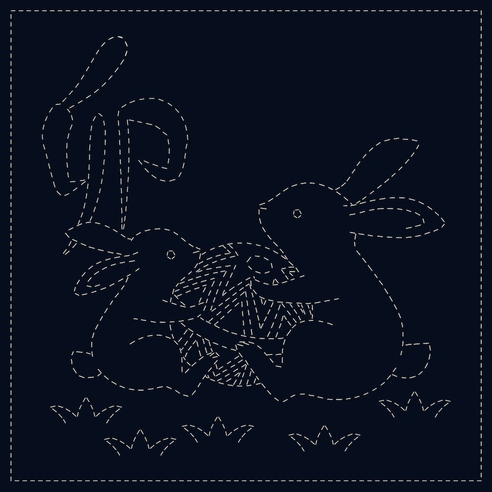 Pre Printed Sashiko Panel - Rabbits