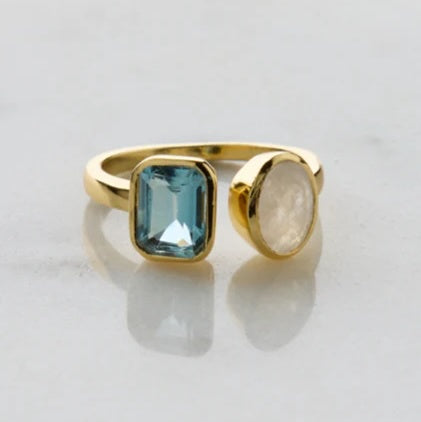 Skylar Ring - Blue Topaz and Moonstone Gold