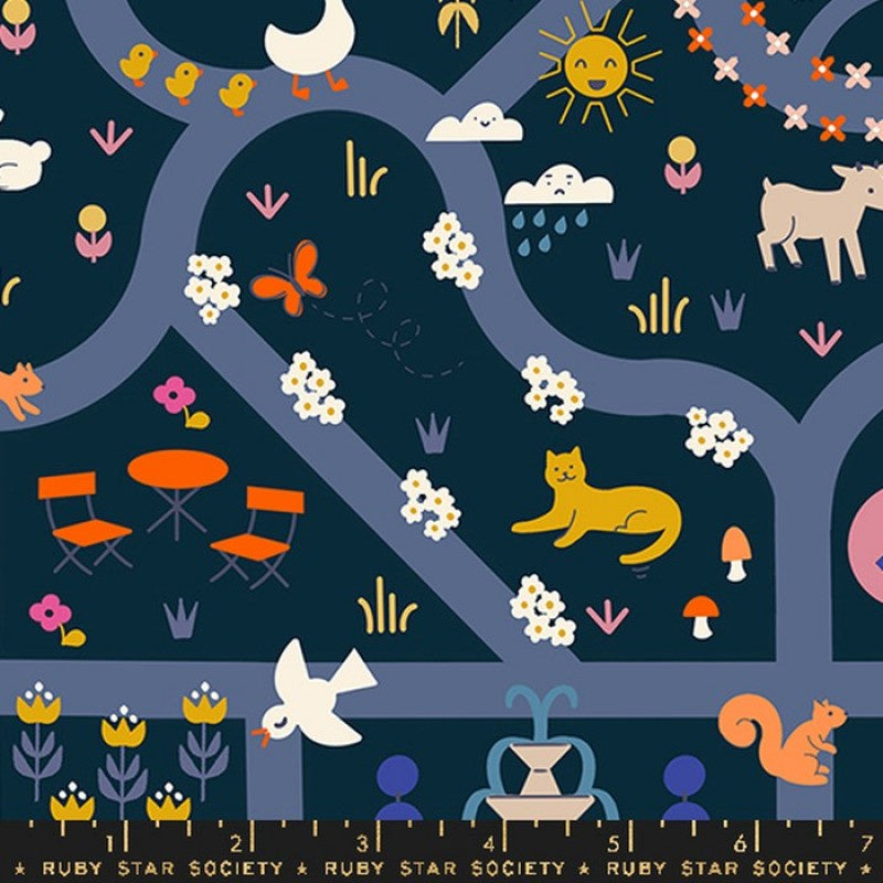Woodland Park Garden Map in Teal/Navy