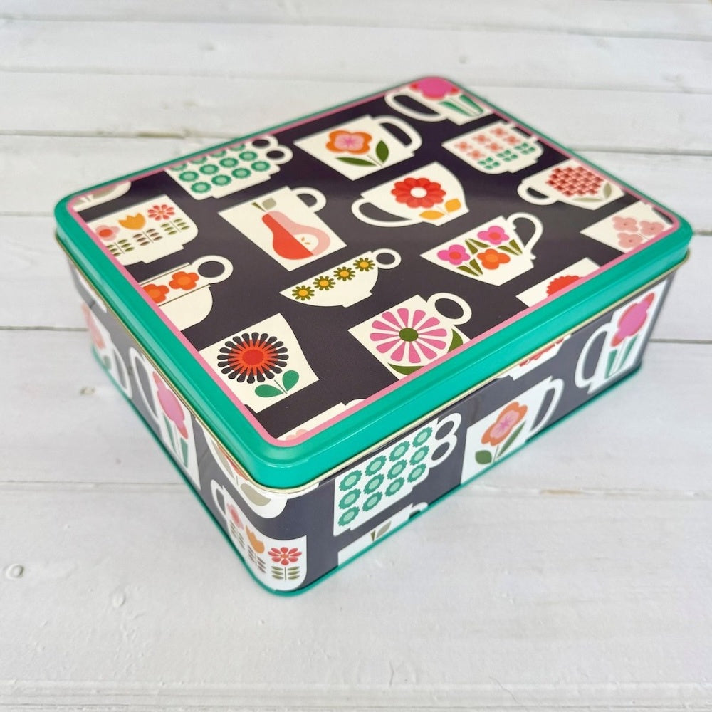 Kate Rhees Tea Cups Deep Rectangle Tin