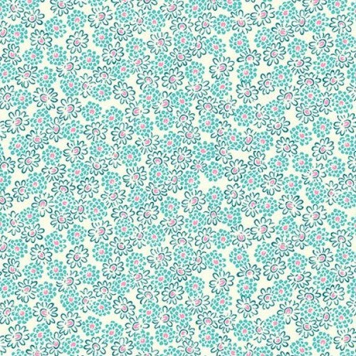Nana Mae V 1930's Spaced Flowers in Aqua
