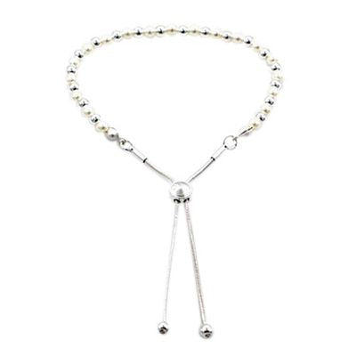 Pearl & Metal Ball Bracelet in Silver/Cream