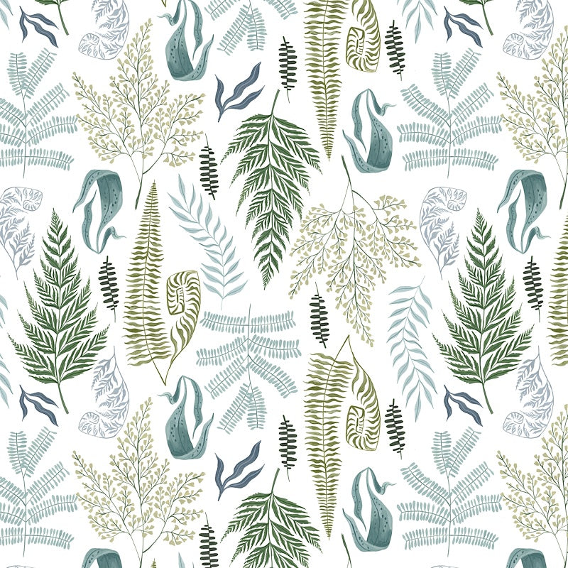 Fronds and Felines Fronds in White