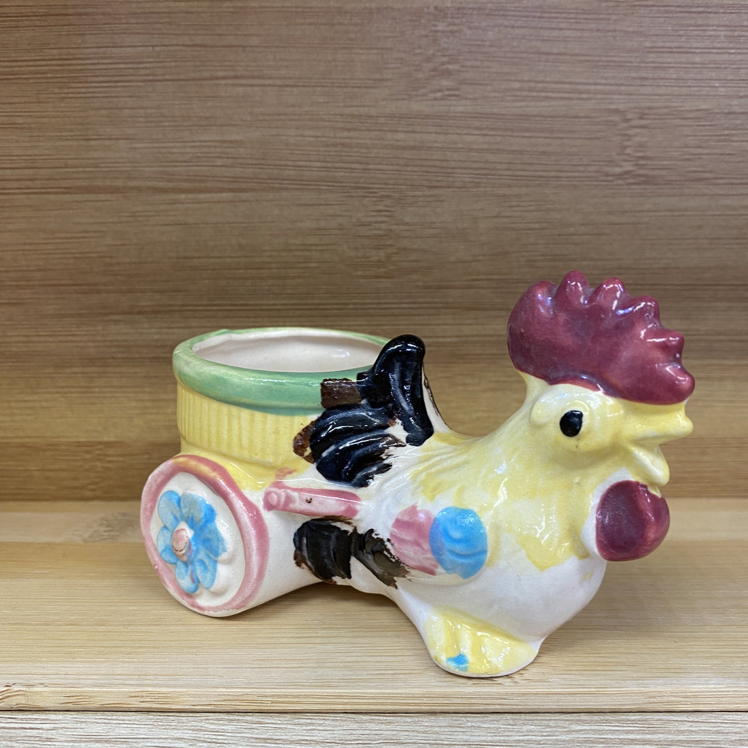 Vintage Rooster Pulling Cart Egg Cup