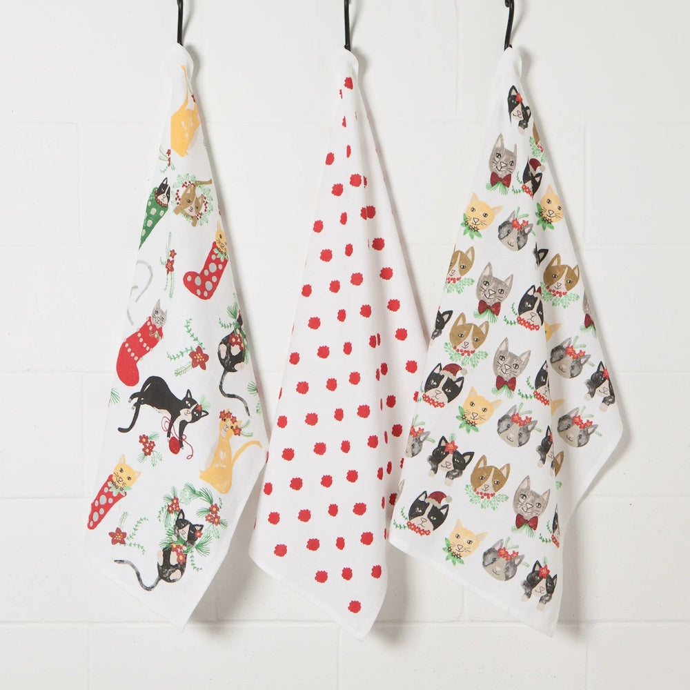 Meowy Christmas Tea Towels Set of 3