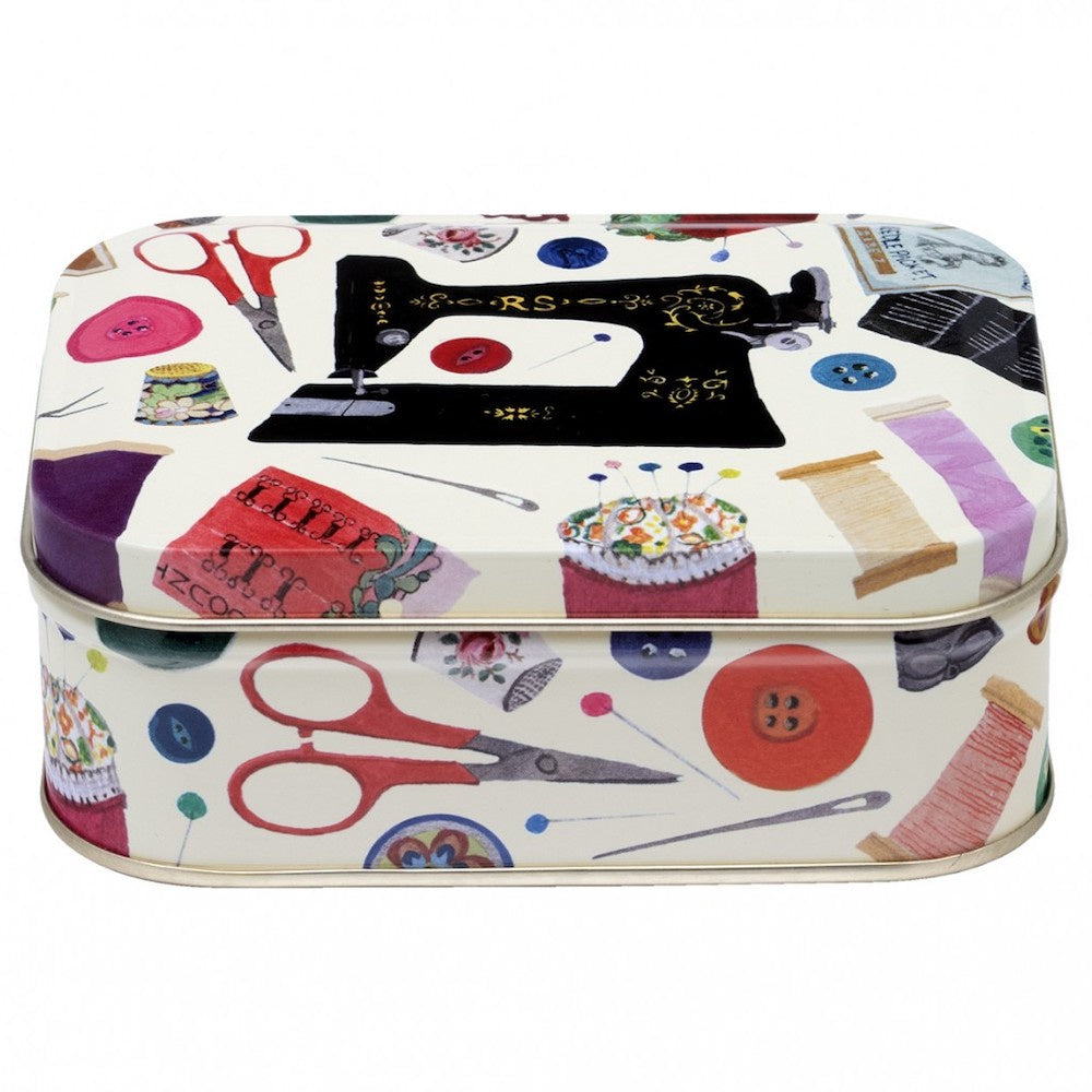 Vintage Sewing Machine & Threads Tin