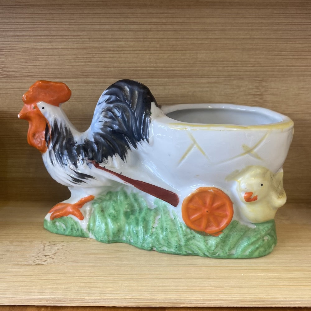 Vintage Rooster Pulling Egg Cart