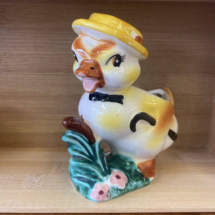 Vintage Duck with Walking Cane and Straw Hat