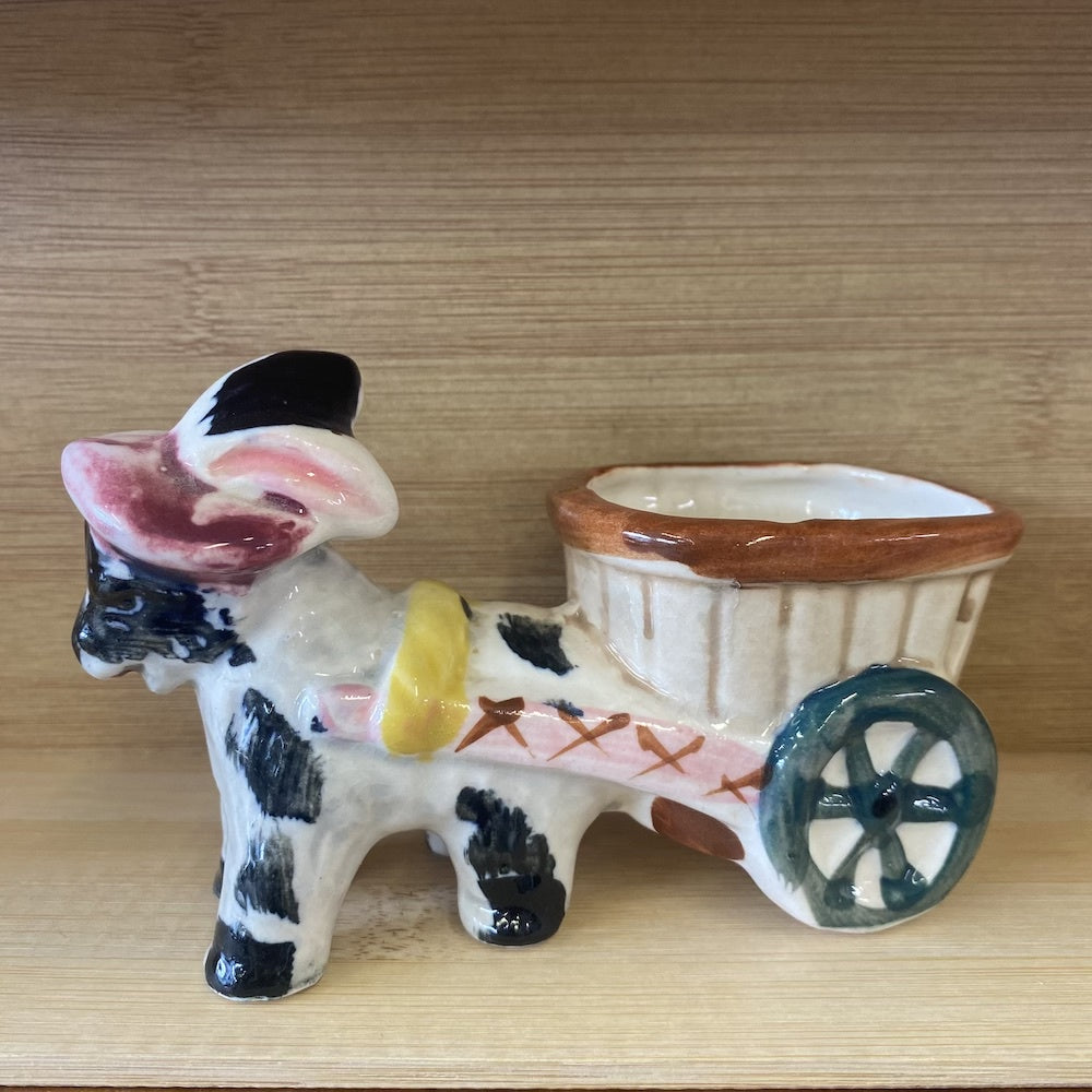 Vintage Hand Painted Donkey in Hat Pulling Cart