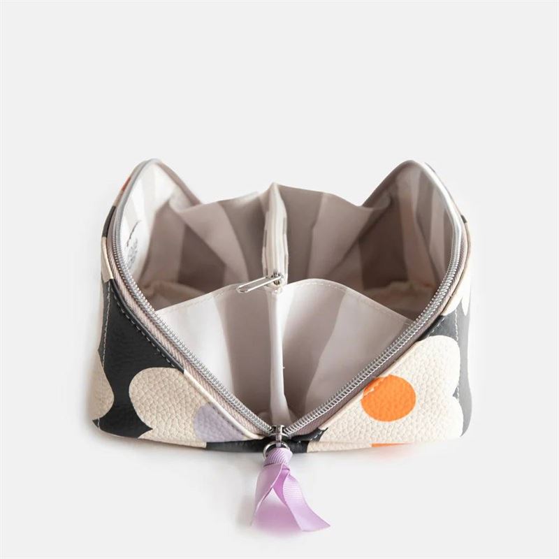 Multi Flower Charcoal Flat Lay Cosmetic Bag