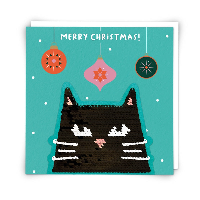 Christmas Cat Reusable Sequin Patch Card