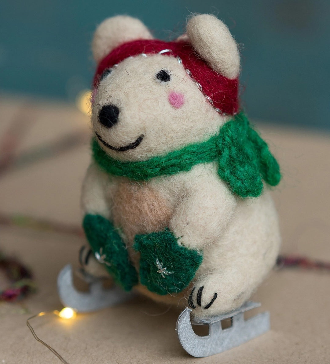 Felt Polar Bear on Ice Skates Decoration