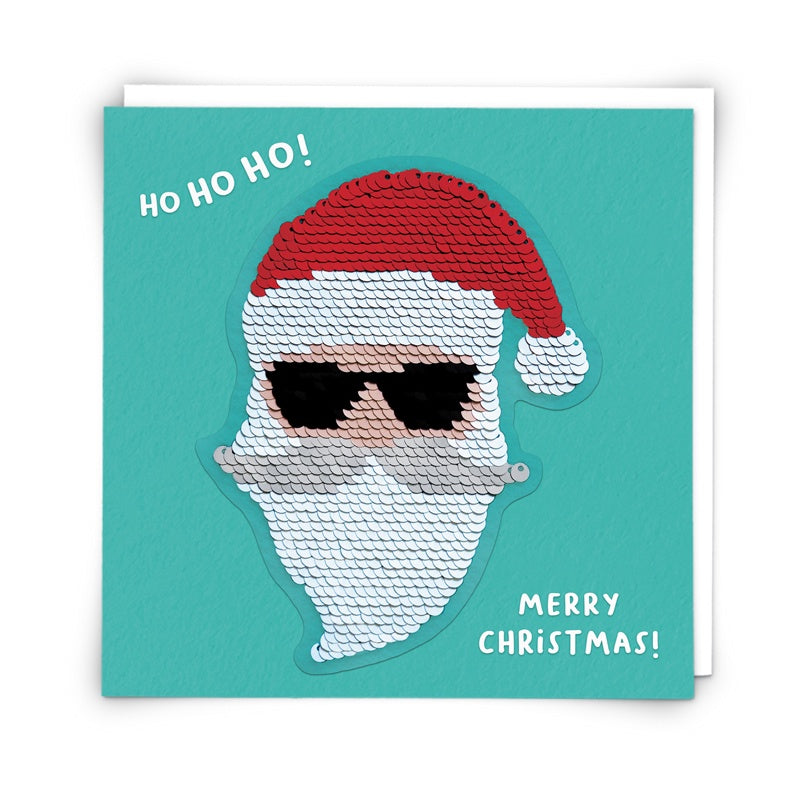 Cool Santa Christmas Reusable Sequin Patch Card