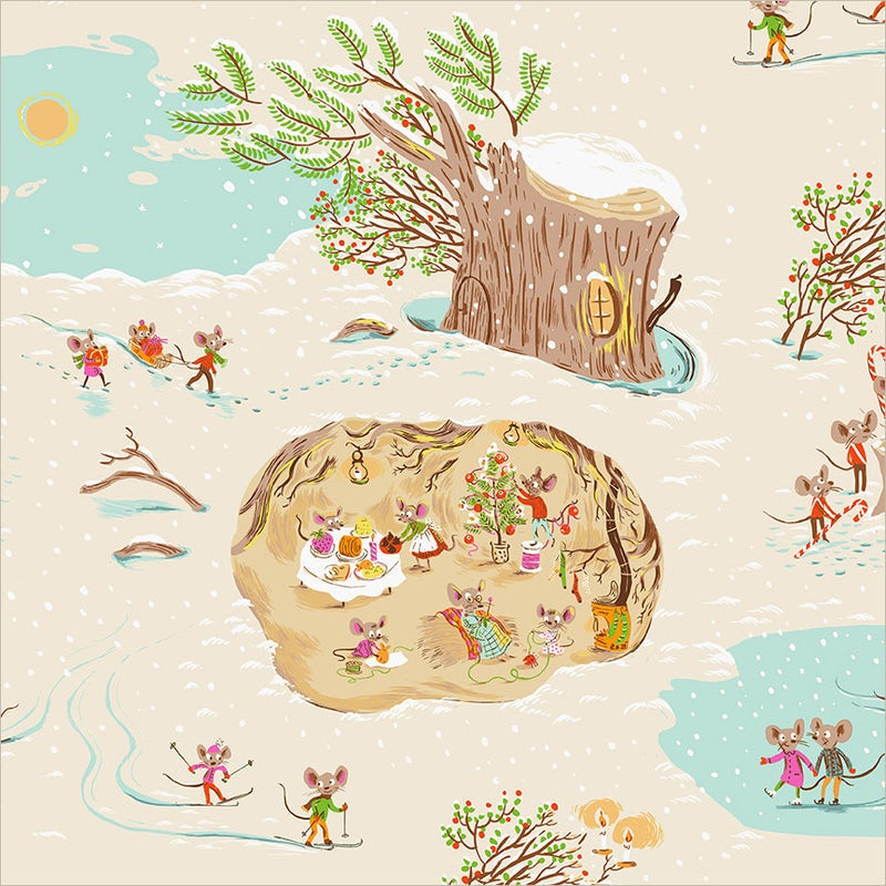 Heather Ross Favorites Christmas Mice in Cream