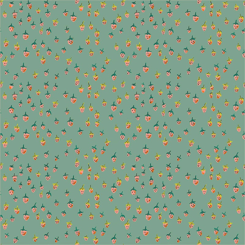 Heather Ross Favorites Field Strawberries in Teal