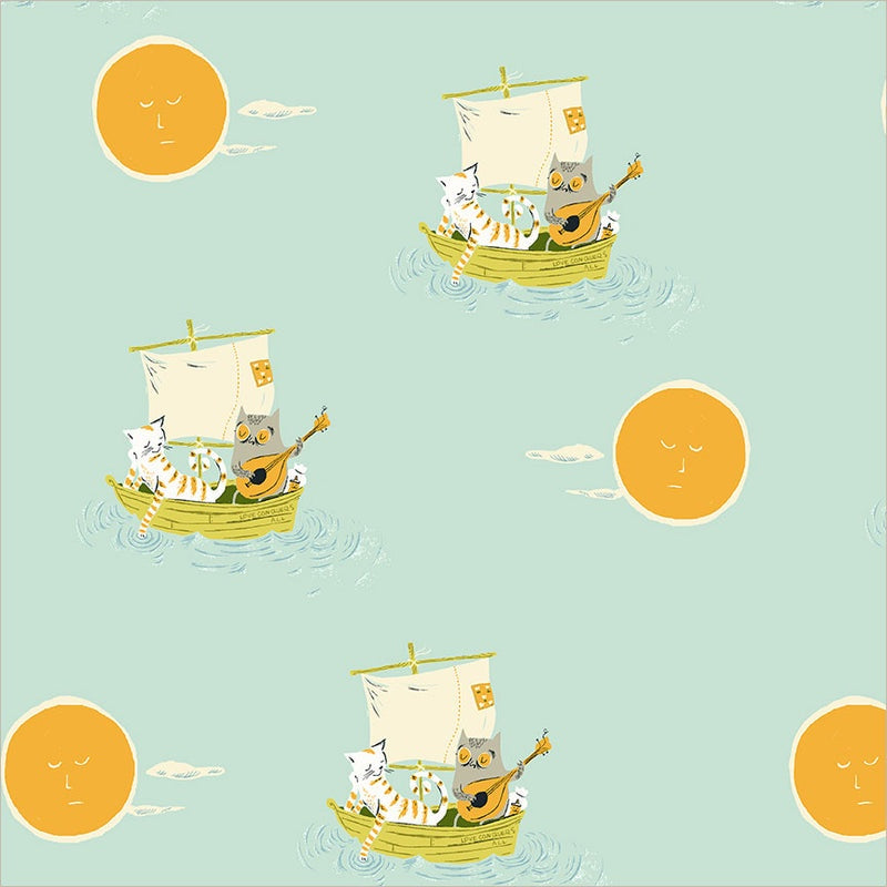 Heather Ross Favorites Owl and the Pussycat in Aqua