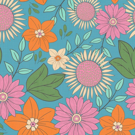 Petal Power Retro Floral Blue