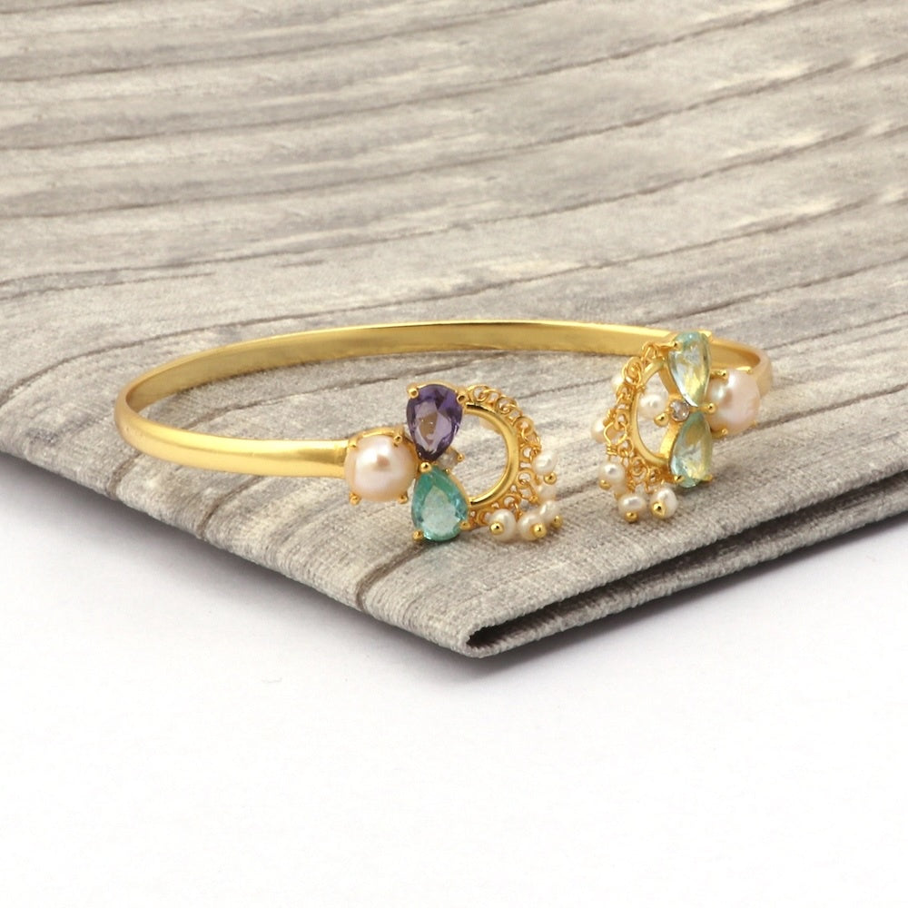 Amethyst Topaz Pearl Beads Handmade Bangle