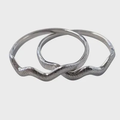 Brushed Wave Ring Set of Two in  Sterling Silver